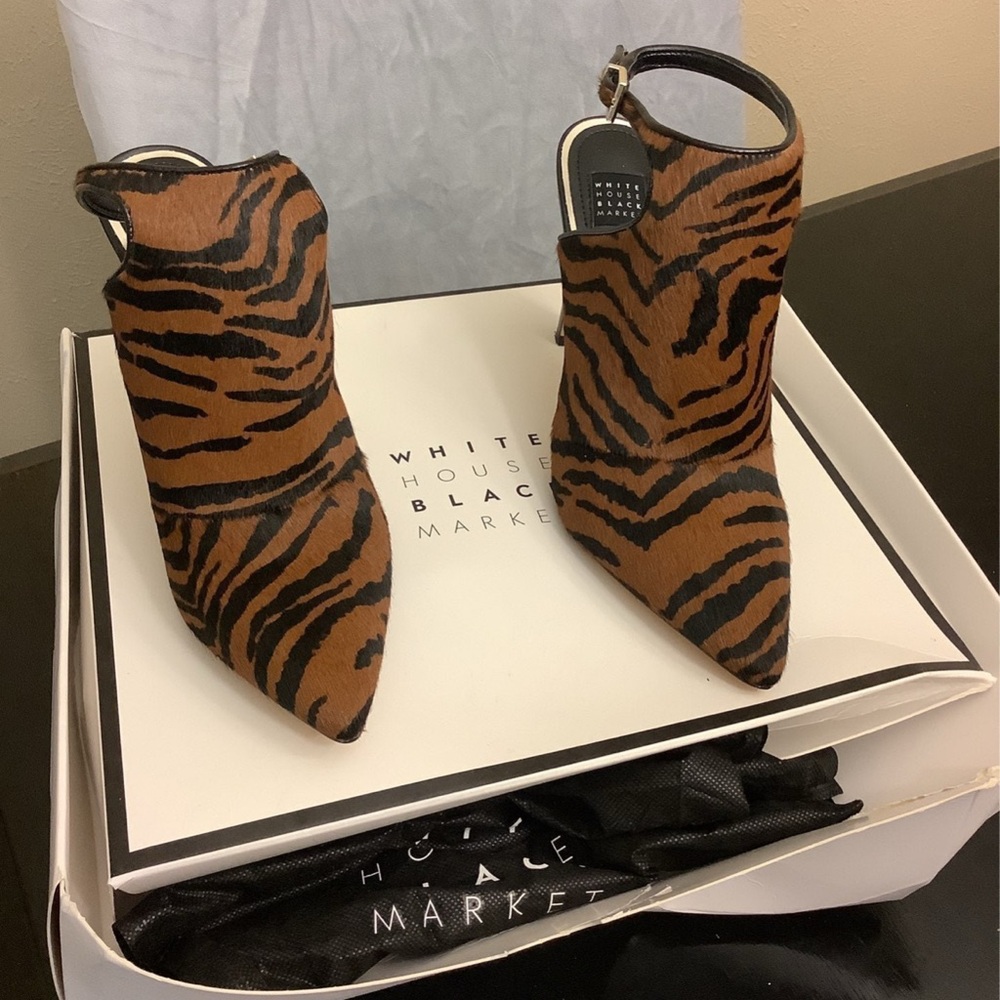 NIB White House Black Market Tiger Print Calf Hair Booties
Size 6